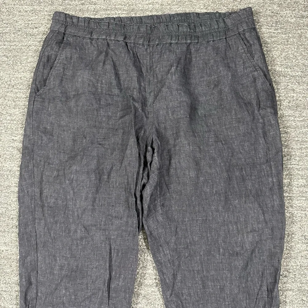 Eileen Fisher Pants Women Large Petite LP Gray Linen Crop Pull On Straight Leg